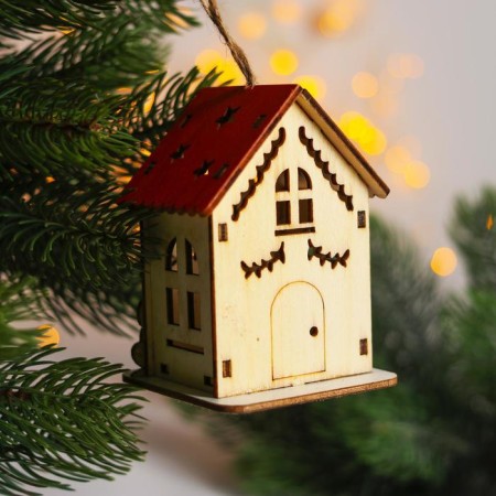 New Year's decor with the backlight "House with a red roof" 9 × 6 × 7 cm, mix-1