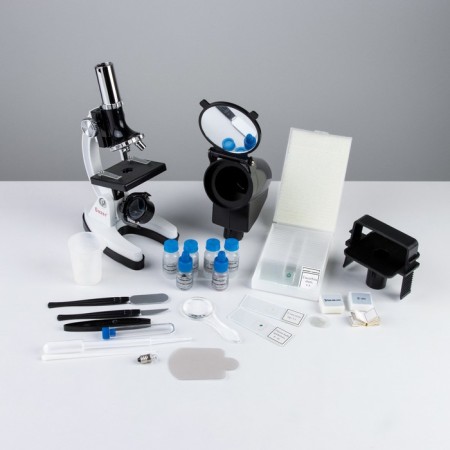 Microscope "Practice", multiplicity of 1200, 600, 300, in the case, with props