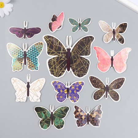 Butterflies cardboard "Geometry with gold" set 12 pcs h = 4-10 cm on magnet-2