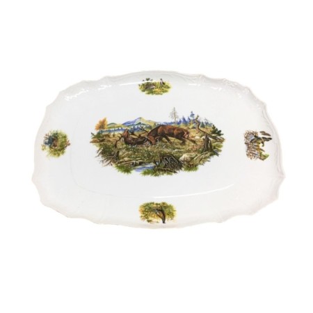 Rectangular tray with bernadotte handles, decor "Hunting plots", 40 cm