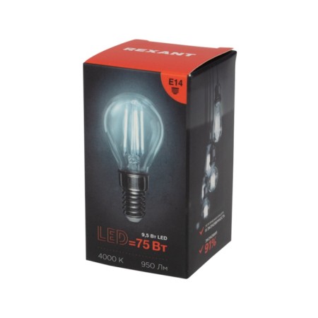 Lamp Filament Ball GL45 9.5W 950LM 4000K E14 Transparent Rexant Sales-3