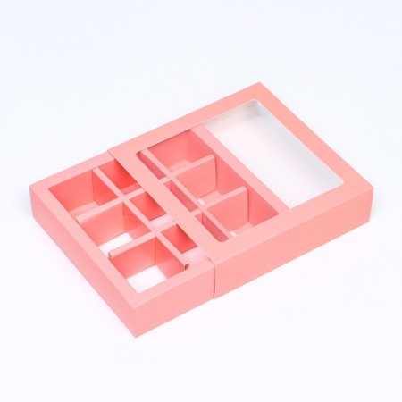 Box for 9 sweets, pink, 14.5 x 14.5 x 3.5 cm. Confectionery packaging-2