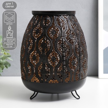 Summary Metal for 1 candle "Arab night" Black with gold 22x15.5x15.5 cm