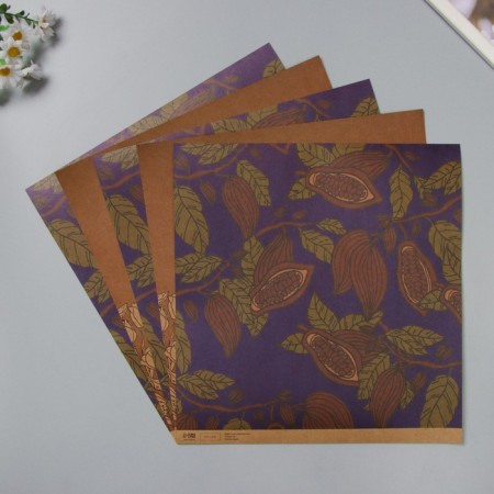 Scrapbooking paper bilateral craft "Cocoa and flowers" density 180 grams set 5 pcs 30.5x32 cm-2