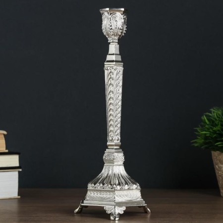 Summary Metal for 1 candle "Pattern" silver 25x10x9.5 cm-2