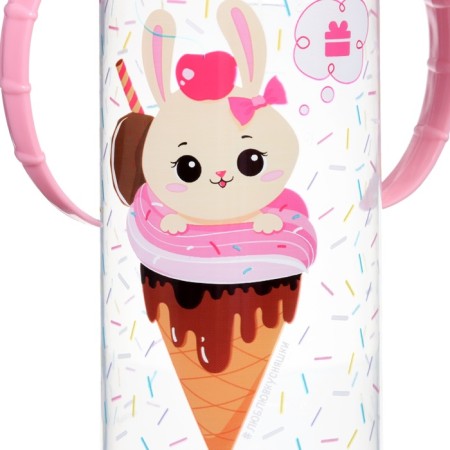 A bottle for feeding "Bunny, Donut", classic throat, 250ml., 0 months, cylinder, with handles-12