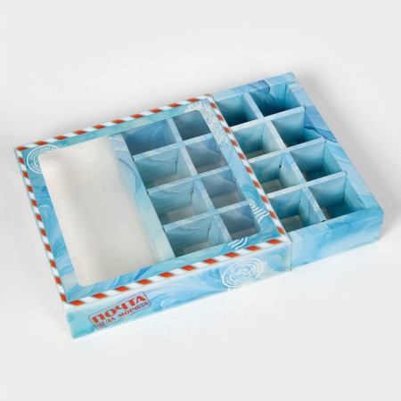 New Year. Box for 16 sweets "New Year's Post", 17.7x17.7x3.8 cm, confectionery packaging-4