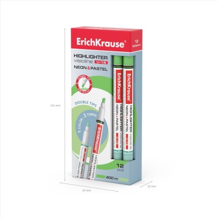 Erichkrause Visioline V-16 Neon+Pastel, 0.6-3.3 mm, bilateral, water-based ink, green, green-2