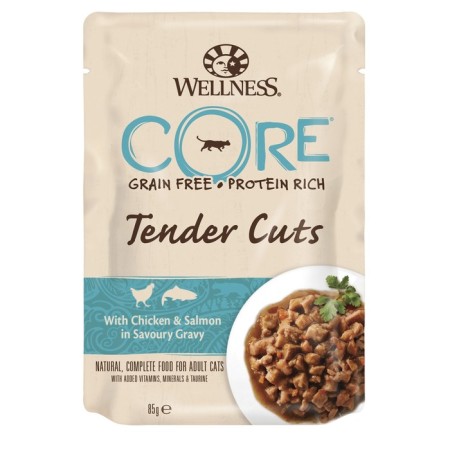 Wet Core Tender Cuts food for cats, chicken/salmon, slicing in sauce, spider, 85 g