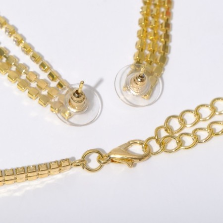 Set 2 objects: earrings, necklace "ice" path with a ladder, white color in gold, 39 cm-1