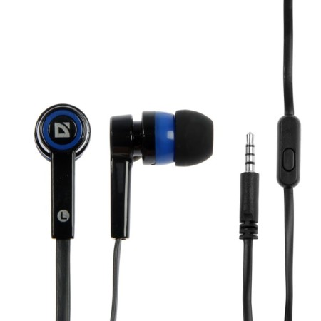 Headphones Defender Pulse 420, vacuum, microphone, 105 dB, 32 Ohm, 3.5 mm, 1.2 m, black and blue