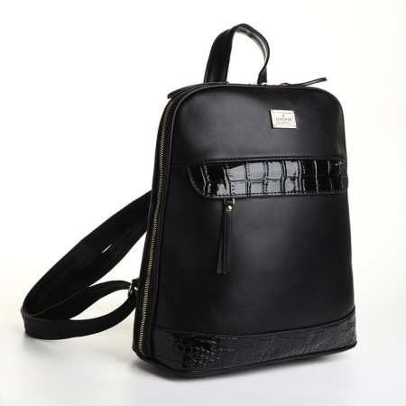 City backpack on a zipper, black color