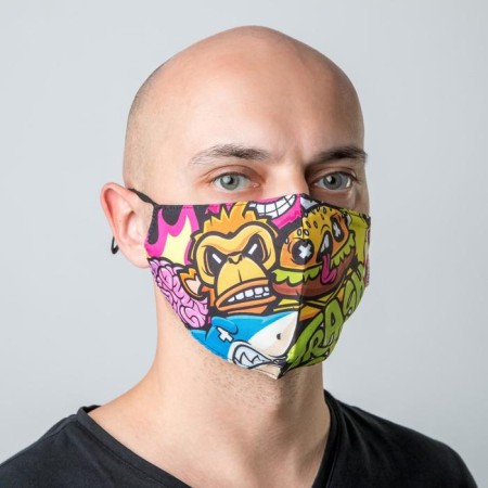 Fabric mask with adjusting ties, protective trash