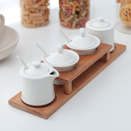 Ceramic set for spices and oils "Estet", 4 items: 2 capacities 250 ml, 2 capacities 150 ml, 3 spoons