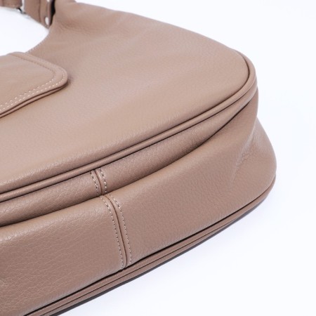 Load bag with zipper, external pocket, long belt, dark beige color-3