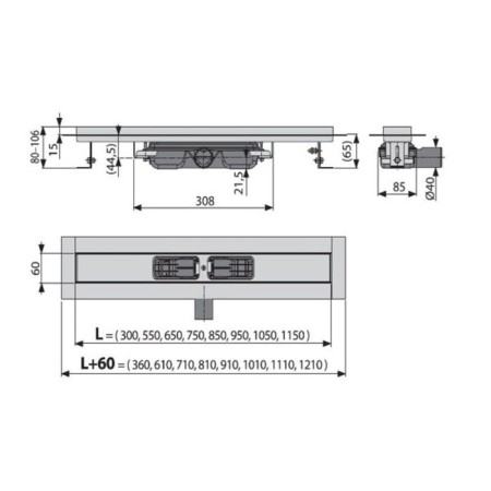Alcadrain APZ106-300 drainage groove, with thresholds for a solid grill, 300 mm-1