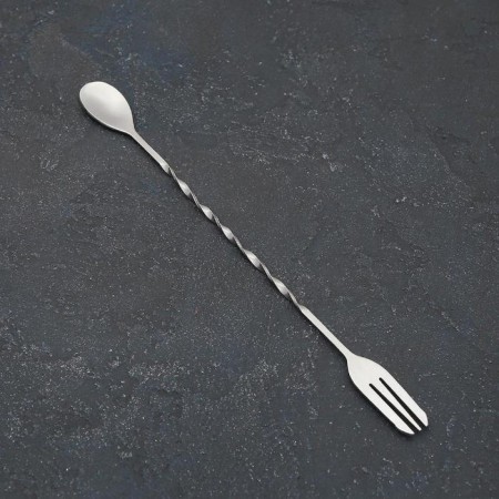 Spoon of barn stainless steel with a fork, length 32.5 cm, silver color