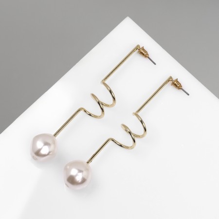 Earrings with pearls "bead" spiral mini, color gold-1