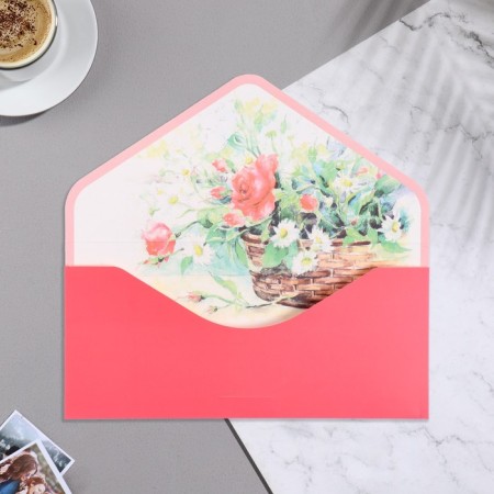 Money envelope "Universal" velvet, flower, pink background, 19x9.3 cm-3