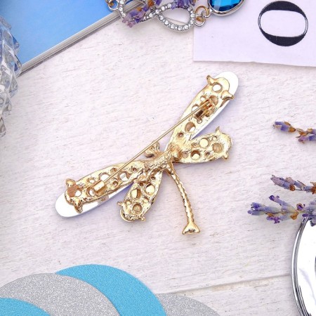 Brooch "Dragonfly", faceted wings, blue color in gold-2