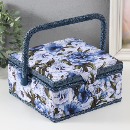 Casket for needlework "White-blue peonies" 20x20x11 cm