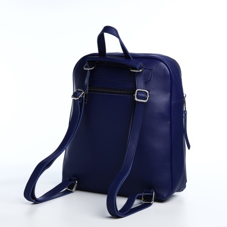 Women's backpack of artificial leather with lightning, 2 pockets, blue color-3