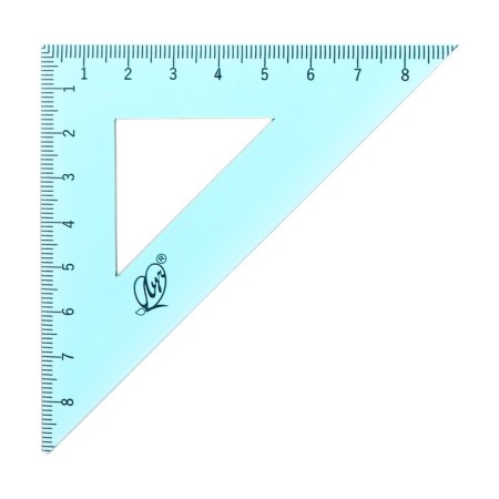 Drawing set 4 objects (ruler 15 cm, square 30 °/ 60 °, 10 cm; square 45 °/ 45 °, 8 cm; transporter 180 °, 9 cm), transparent blue-1
