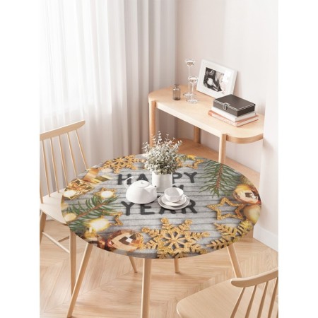 The tablecloth on the “Happy New Year” table, round, oxford, elastic band, size 120x120 cm, diameter 75-100 cm-2