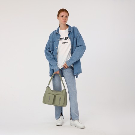 Luggage bag on lightning, 3 external pockets, the color is light green-7