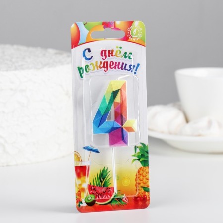 Candle in the cake on the skewer "Multi -colored faces", the number 4, 5.3 cm-1