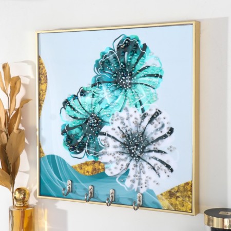 Klyuchnitsa Plastic, MDF 4 hooks "chrysanthemum" rhinestones, gold 29x1.8x29 cm-1