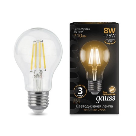 LED LED Filament Filament 8W A60 2700K TEPP. Bel. E27 740lm Gauss 102802108