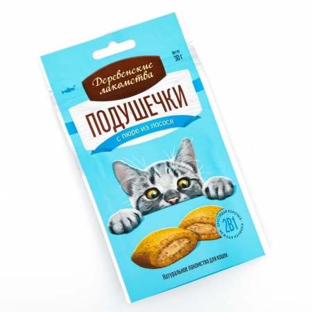 Pillows with mashed potatoes "Village goodies" for cats, salmon, 30 g