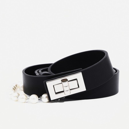 Women's belt, width 2.4 cm, metal buckle, black color-1