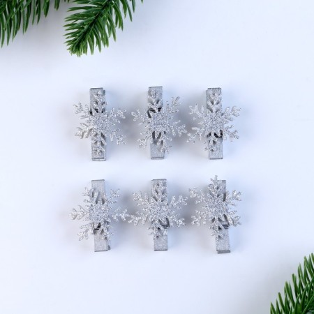Brongs for the decor "Snowflakes" silver, 6 pcs.-4