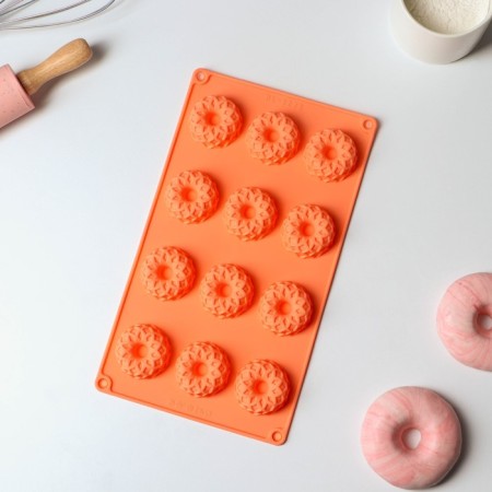 The form for baking the share "German cupcake. Openwork ", silicone, 12 cells, 28 × 16 × 1.5 cm, orange color-1