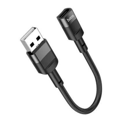 Hoco U107, USB (M) cable - Type -C (F), 2 A, 0.1 m, wicker wire, data transfer, black-3