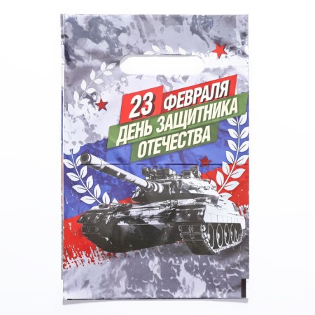 Package "Defender of the Fatherland Day", polyethylene with a cut pen, 20x30 cm, 30 μm