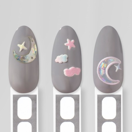 Nail stickers "Moon and stars", voluminous, multi -colored/holographic-3