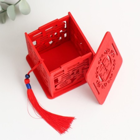 Casket Wood "Heart" red 6.5x6.5x6.5 cm-2