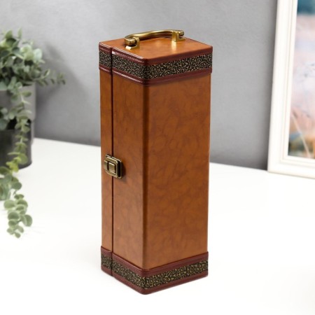 Casket Wood, leatherette to the bottle "Winel" Open 34.5x11.5x12 cm-7