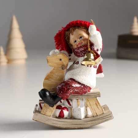 Polystone souvenir "Baby in a large red hat on a toy-rocking toy" 6x10x13 cm-3