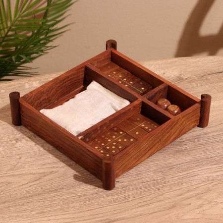 Board game 3V1 (chess + domino + cubes), board 20x20 cm, tree shisham-8