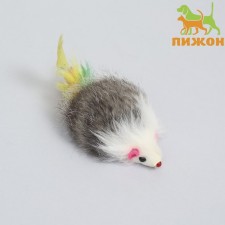 Mouse made of natural fur with a tail of feathers, 5 cm