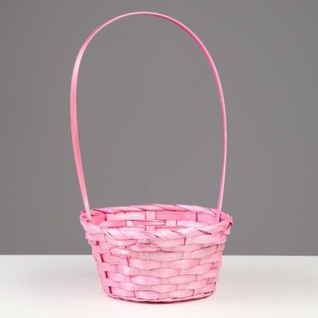 Wicker basket, bamboo, pink, 19x19x32 cm-1