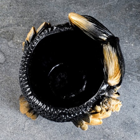 Figure pot "Owl" black with gold, 28x26cm-4