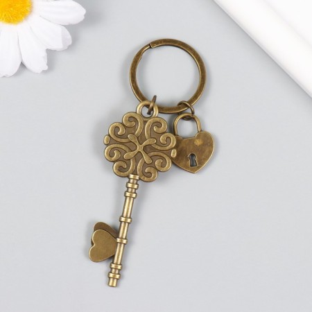 Metal keychain, glass "Castle-heart and key with the owl" bronze 10 cm-3