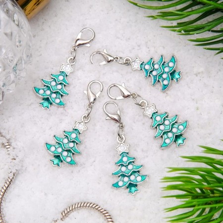 Charm "Christmas tree", turquoise color in silver