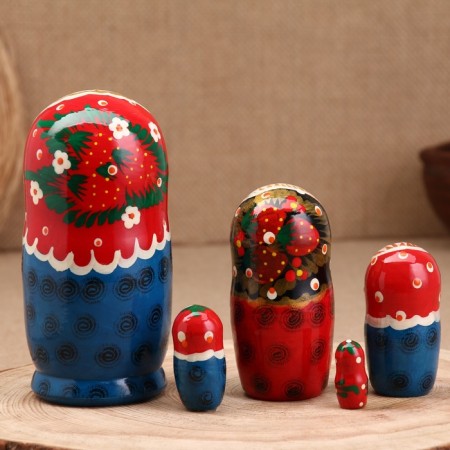 Matryoshka "Berry", blue scarf, 5-doll, 16 cm-3