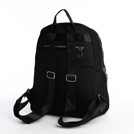 A backpack with a zipper, 5 outer pockets, pencil case, black color-4